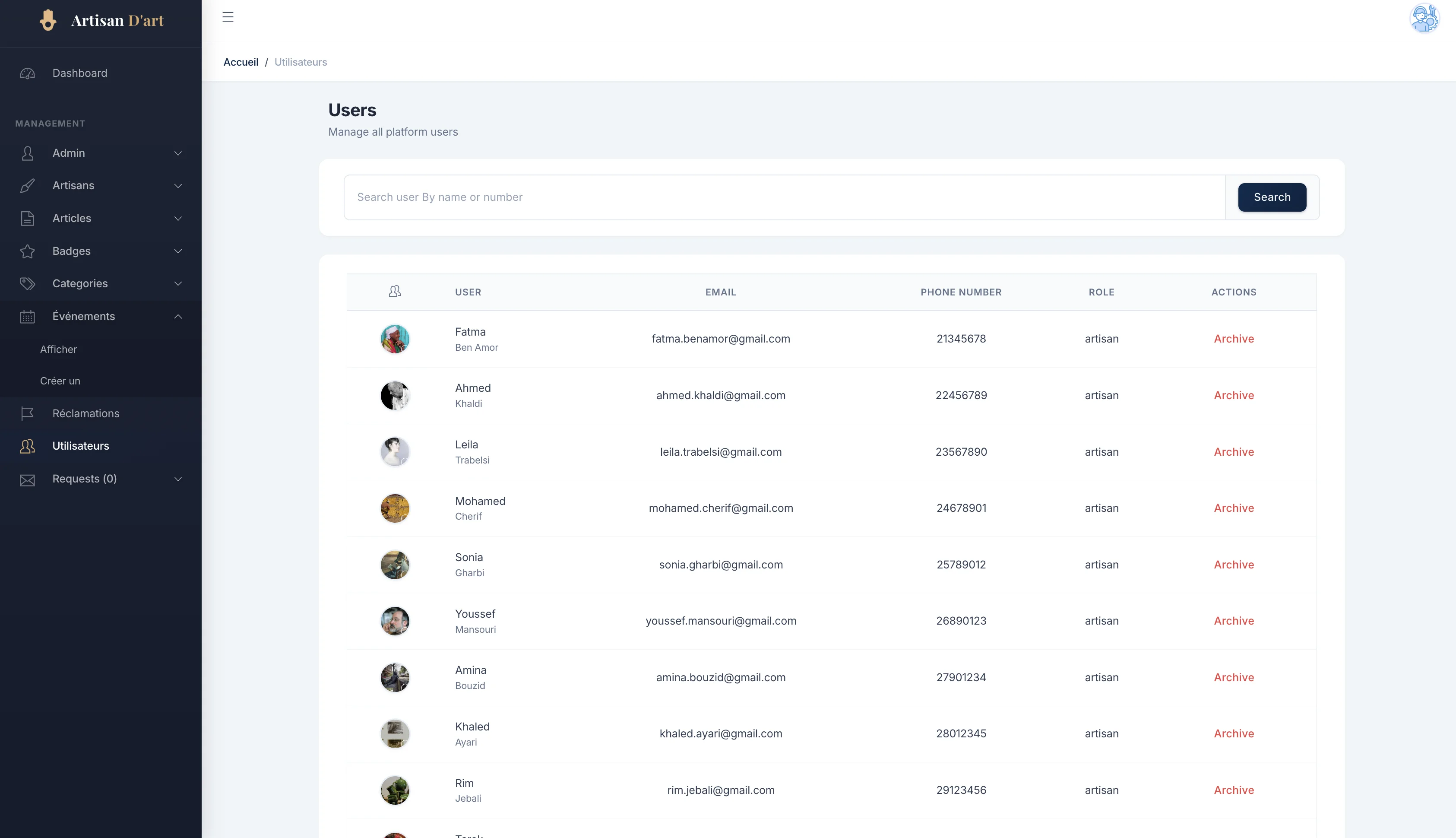 Dashboard - Gestion Utilisateurs